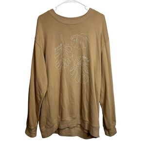 Post Surf Tan Monstera Plant Crewneck Sweater Size 2XL Women